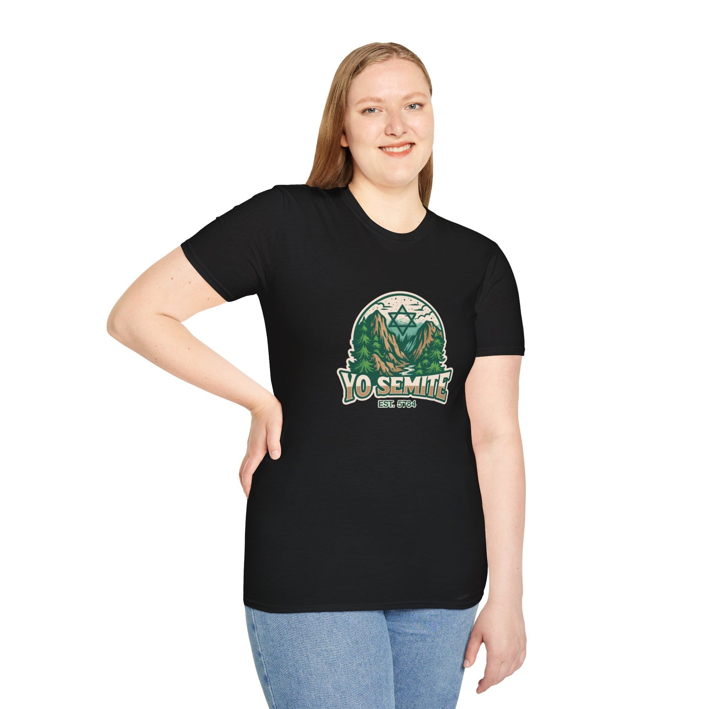 Yosemite Vintage Nature T-Shirt — Scenic Mountain & Forest Graphic ("YO SEMITE" Est. 5784)