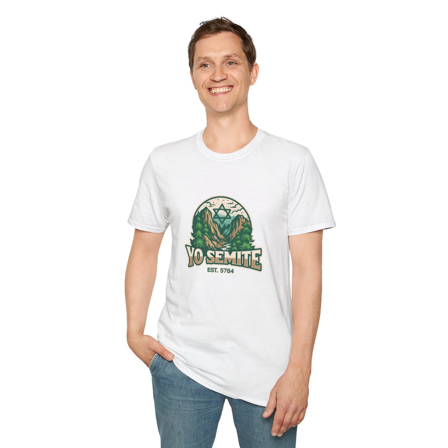 Yosemite Vintage Nature T-Shirt — Scenic Mountain & Forest Graphic ("YO SEMITE" Est. 5784)