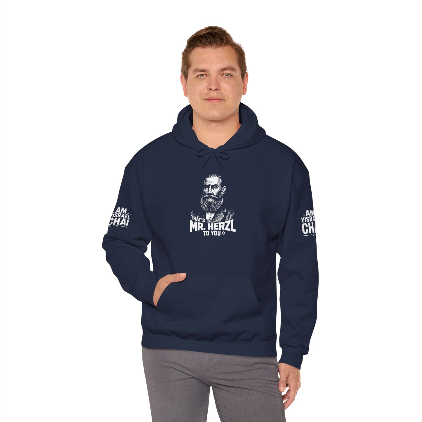 Mr. Herzl To You — Founder Hoodie | Am Yisrael Chai Sleeves