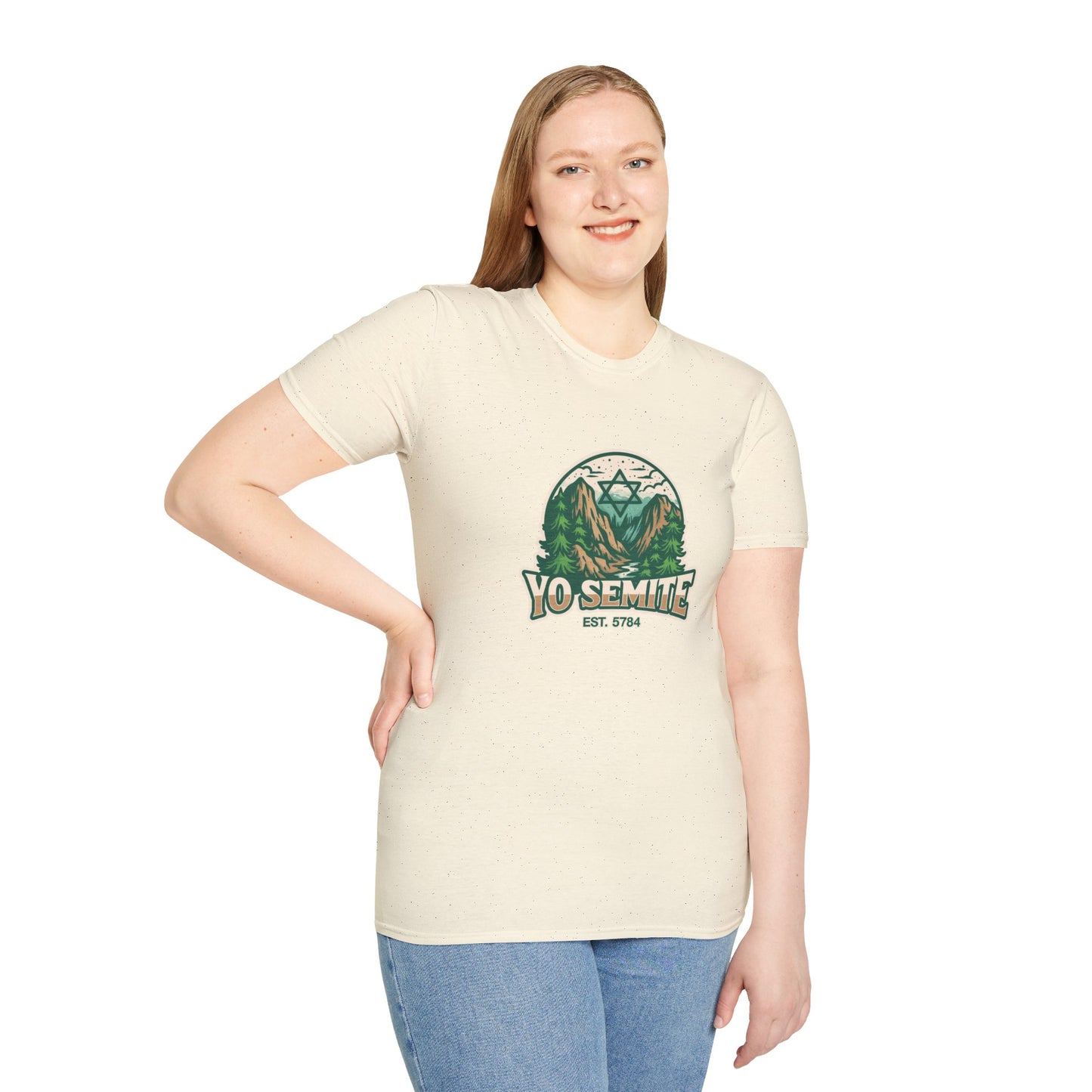 Yosemite Vintage Nature T-Shirt — Scenic Mountain & Forest Graphic ("YO SEMITE" Est. 5784)