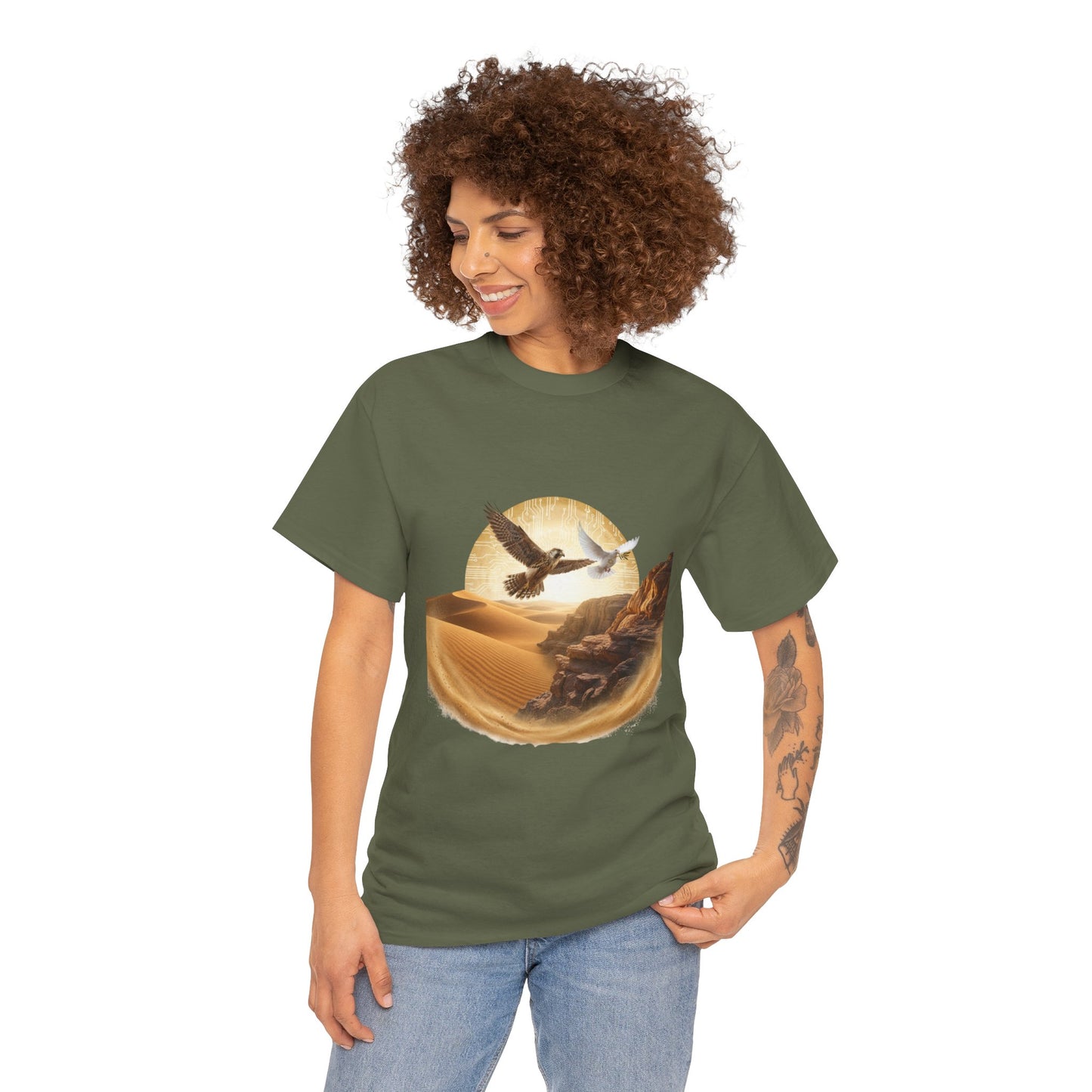 Desert Flight Tee— Soaring Dove & Eagle.