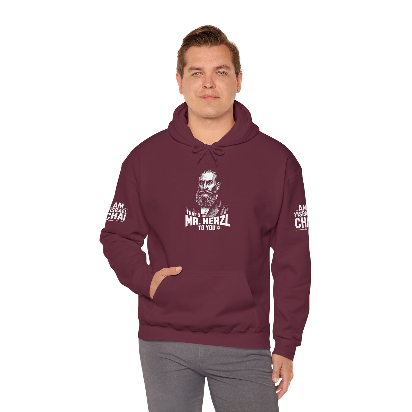 Mr. Herzl To You — Founder Hoodie | Am Yisrael Chai Sleeves