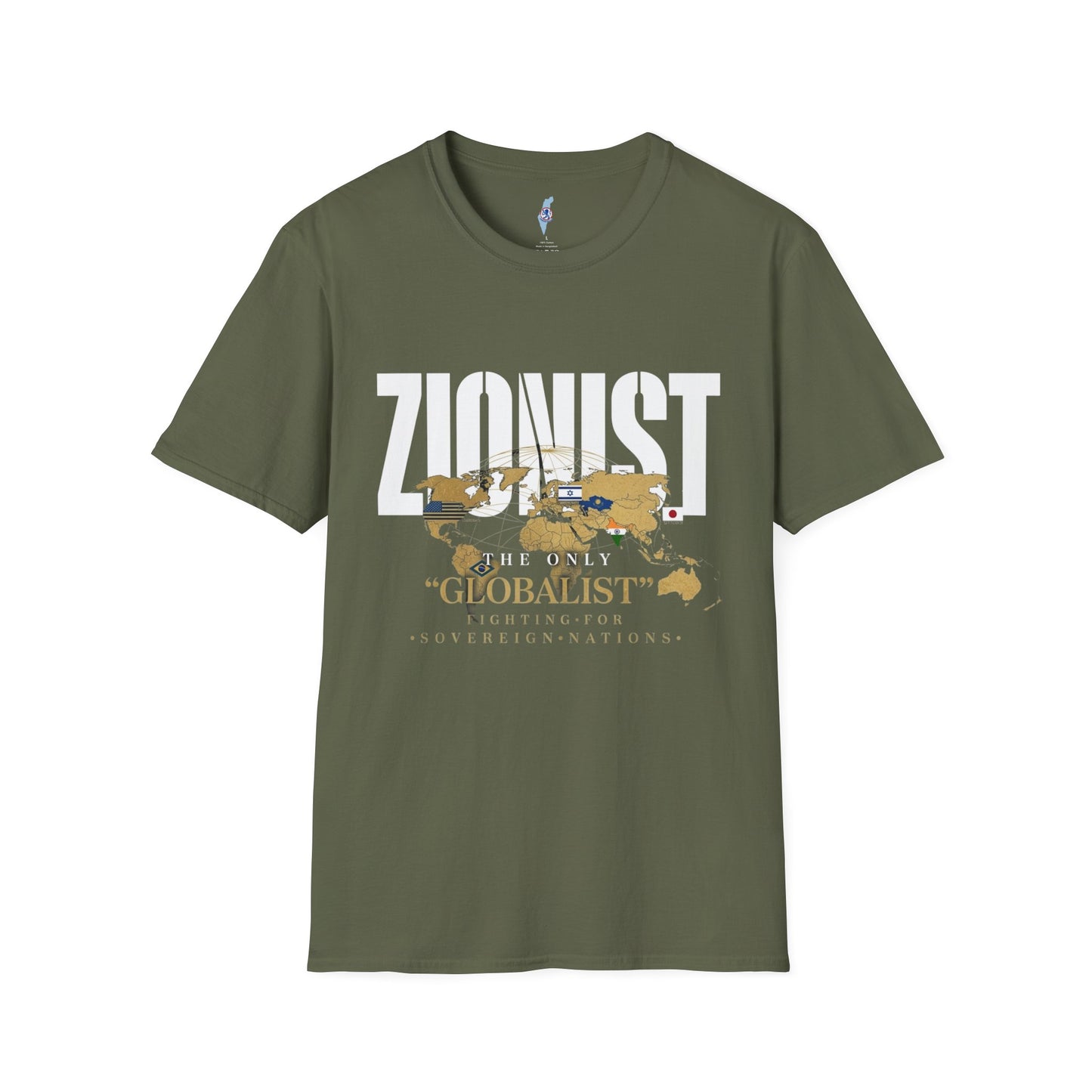 Zionist "Globalist" Fighting for Sovereign Nations T-Shirt (Gold World Map Edition)