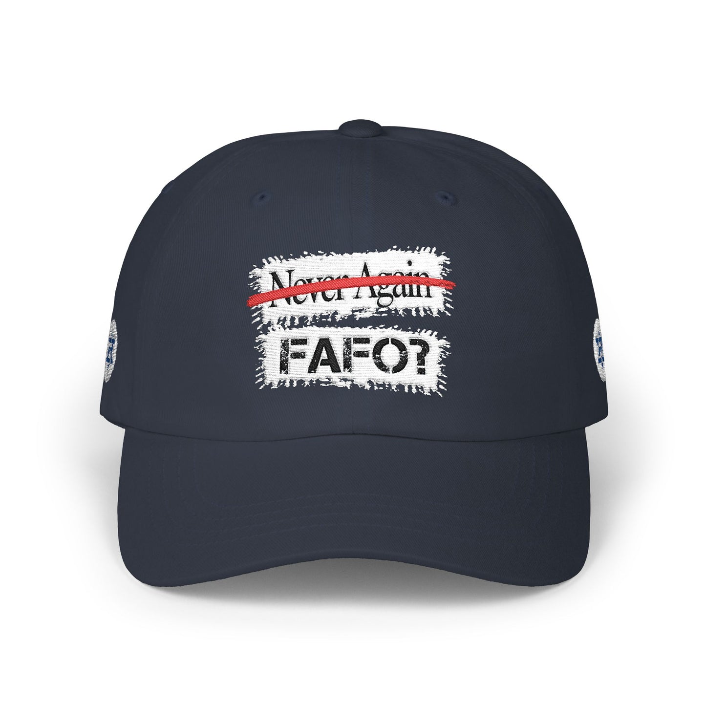 FAFO Dad Cap — "Never Again" Strikethrough