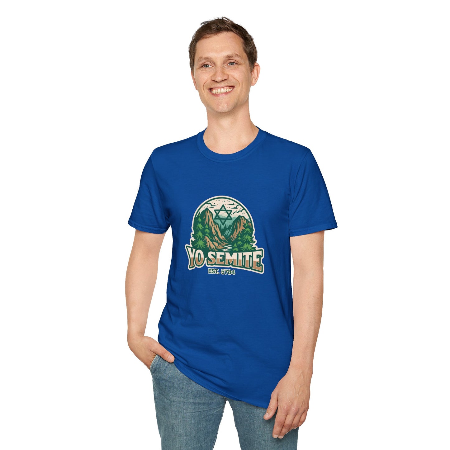 Yosemite Vintage Nature T-Shirt — Scenic Mountain & Forest Graphic ("YO SEMITE" Est. 5784)