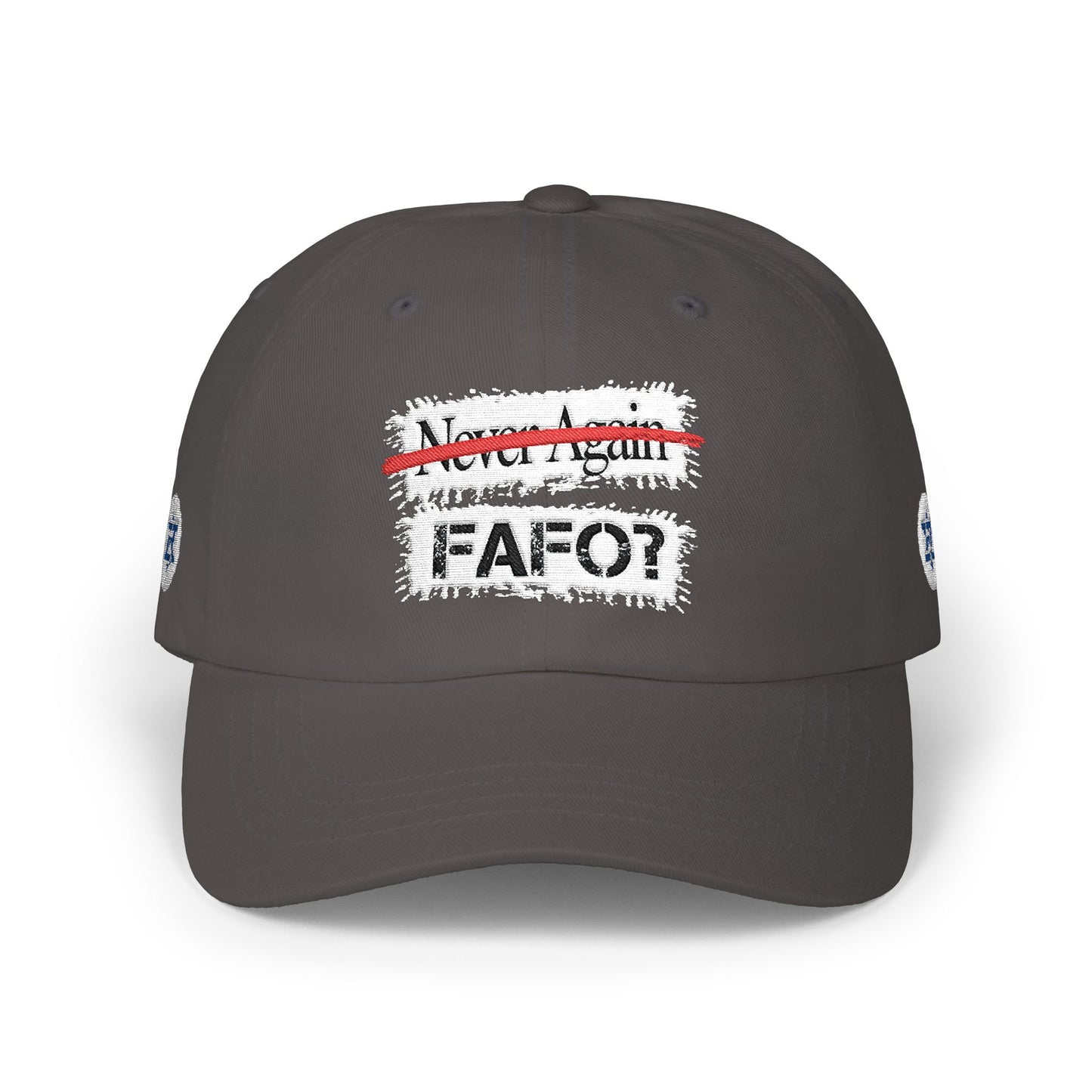 FAFO Dad Cap — "Never Again" Strikethrough