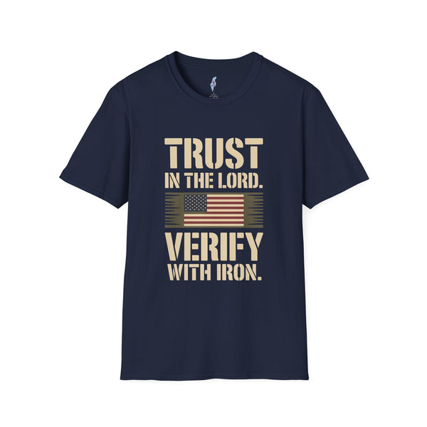 Trust in the Lord, Verify with Iron — USA Flag Tee