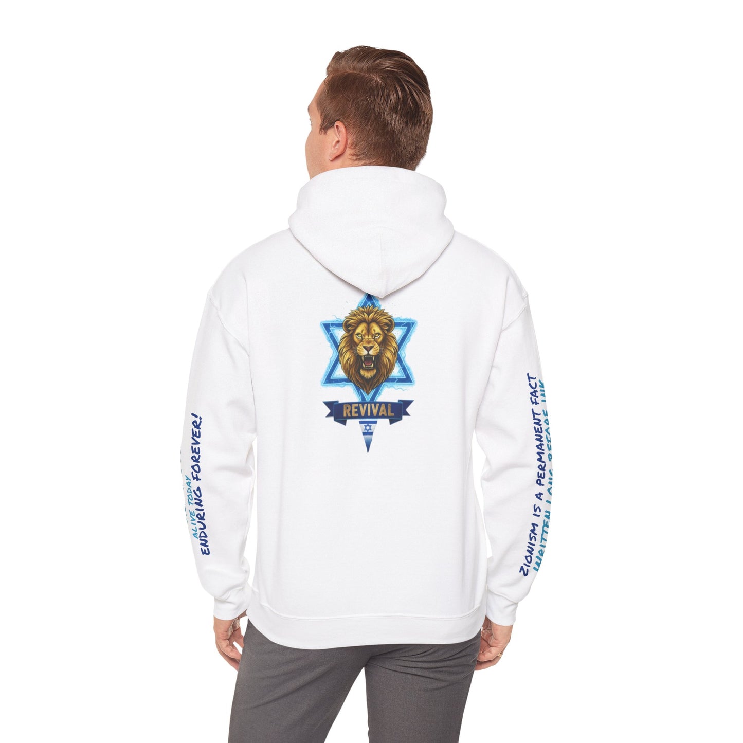 Lion of Zion Revival Hoodie — 'Revival' Lion Emblem White Pullover