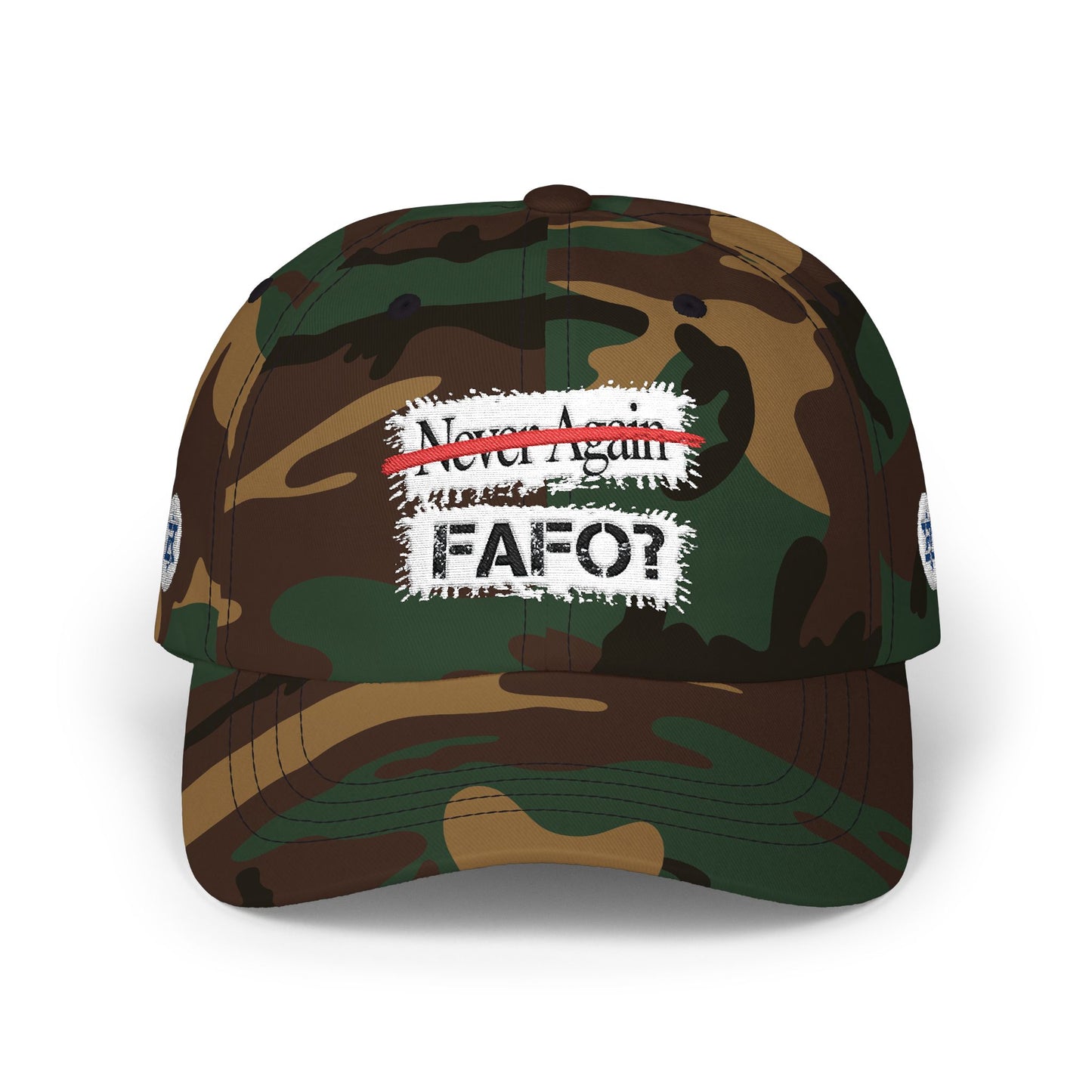 FAFO Dad Cap — "Never Again" Strikethrough