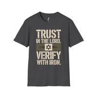 Trust in the Lord, Verify with Iron — Star of David Tee view 4