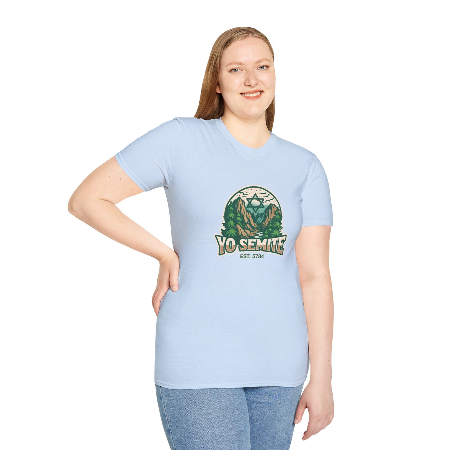 Yosemite Vintage Nature T-Shirt — Scenic Mountain & Forest Graphic ("YO SEMITE" Est. 5784)