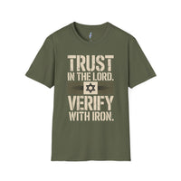 Trust in the Lord, Verify with Iron — Star of David Tee view 3