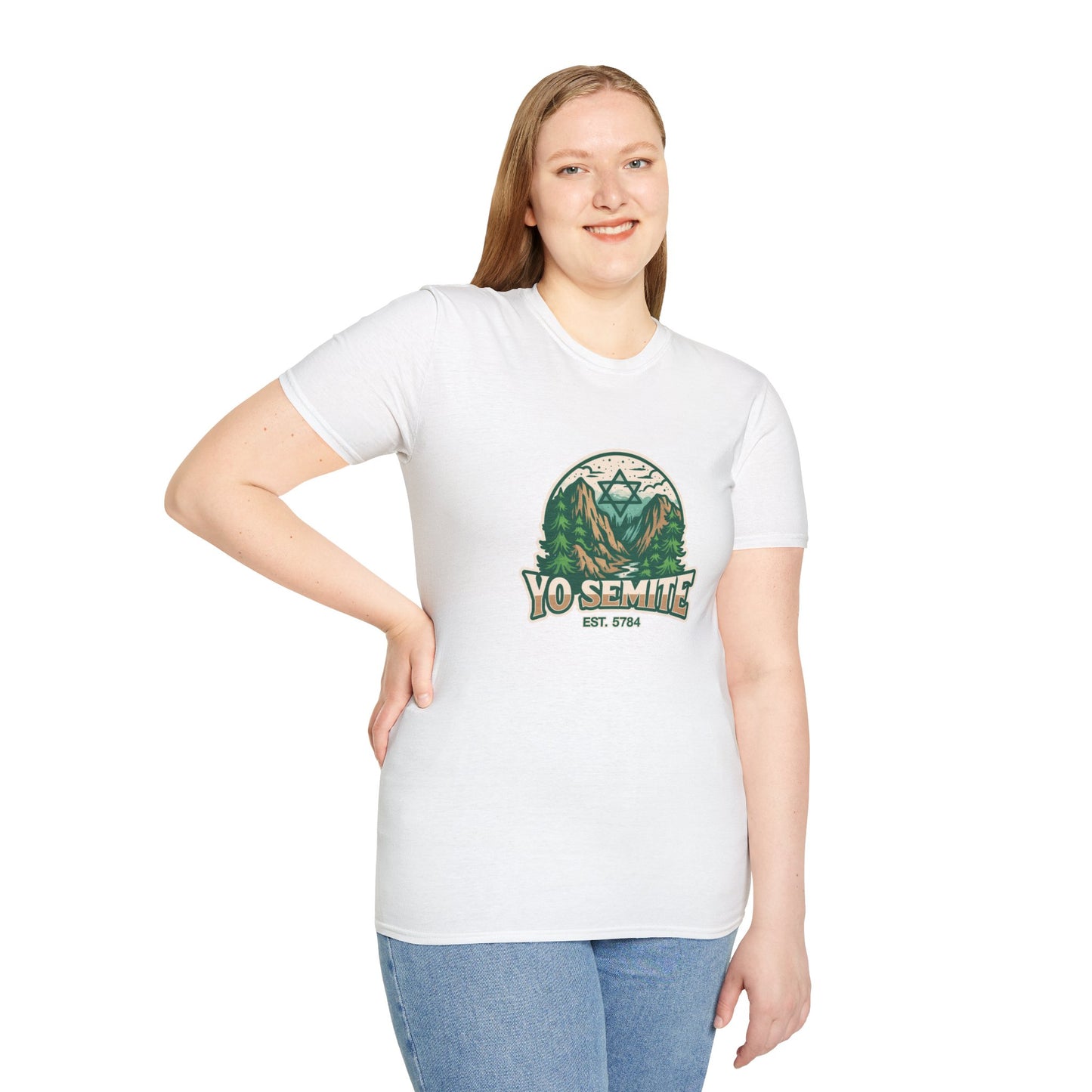 Yosemite Vintage Nature T-Shirt — Scenic Mountain & Forest Graphic ("YO SEMITE" Est. 5784)