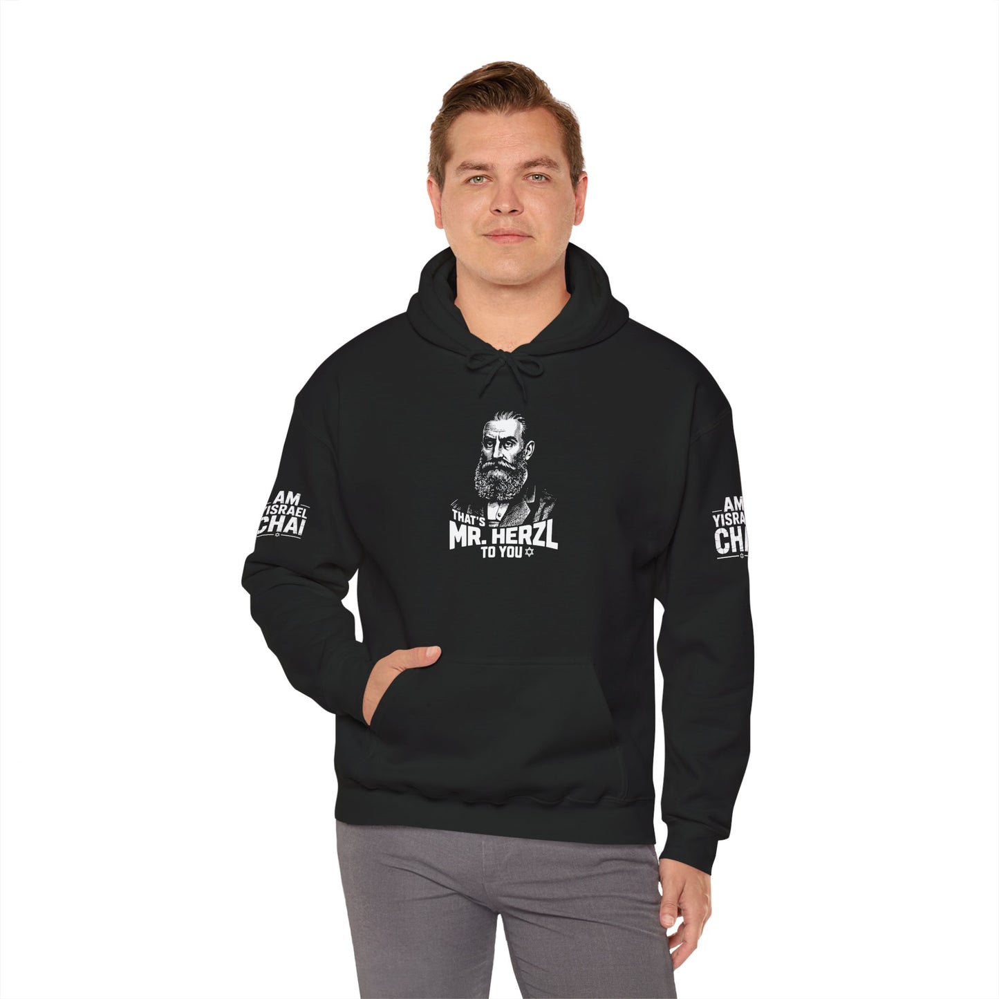 Mr. Herzl To You — Founder Hoodie | Am Yisrael Chai Sleeves