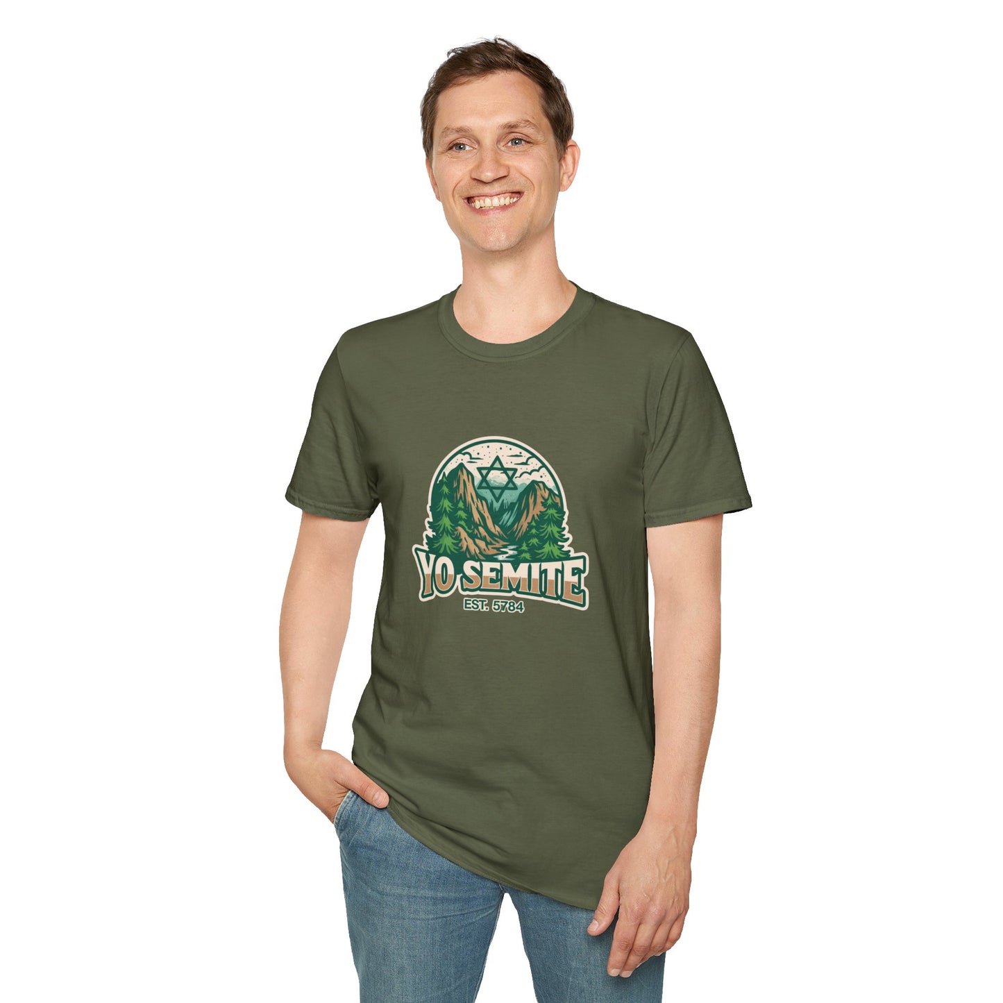 Yosemite Vintage Nature T-Shirt — Scenic Mountain & Forest Graphic ("YO SEMITE" Est. 5784)