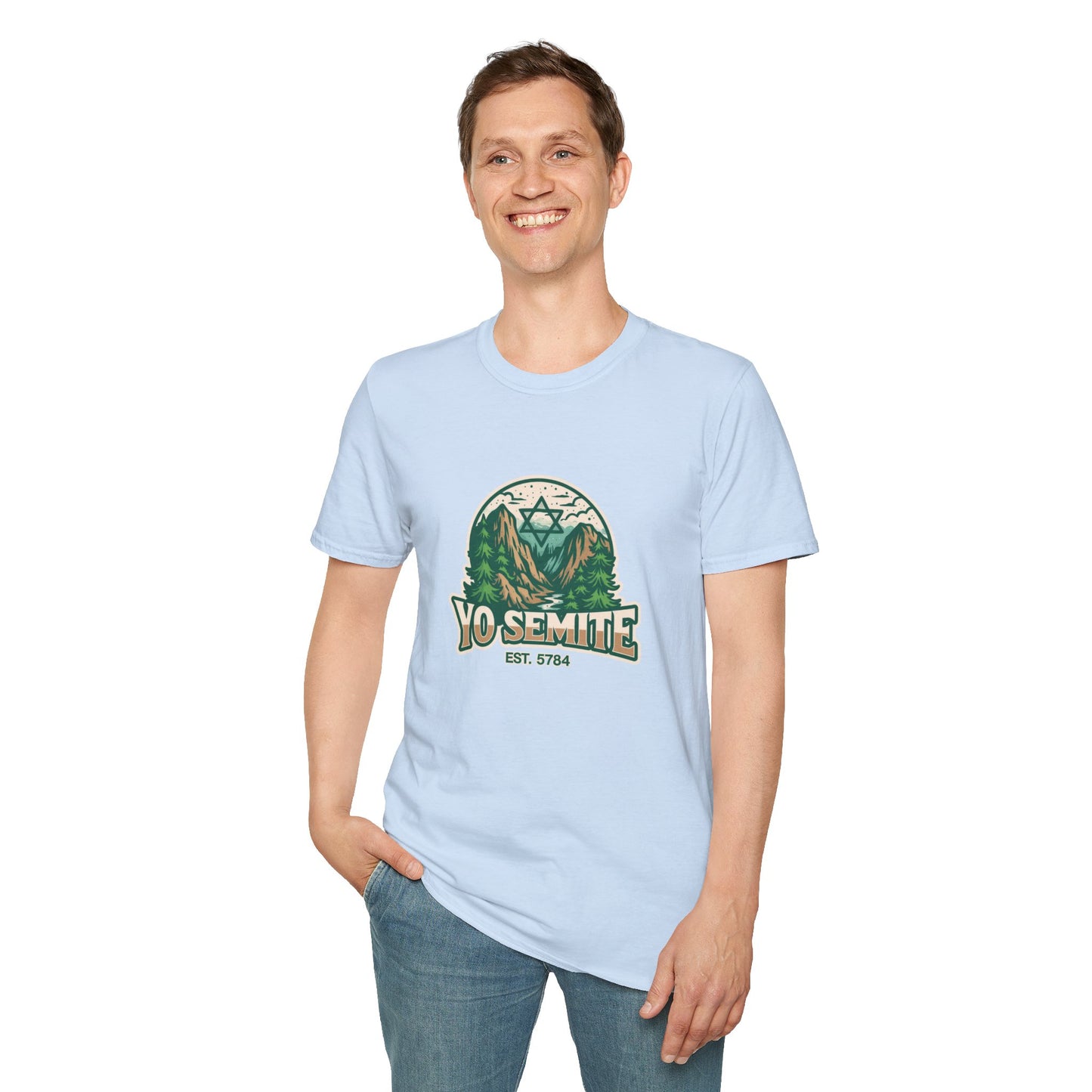 Yosemite Vintage Nature T-Shirt — Scenic Mountain & Forest Graphic ("YO SEMITE" Est. 5784)
