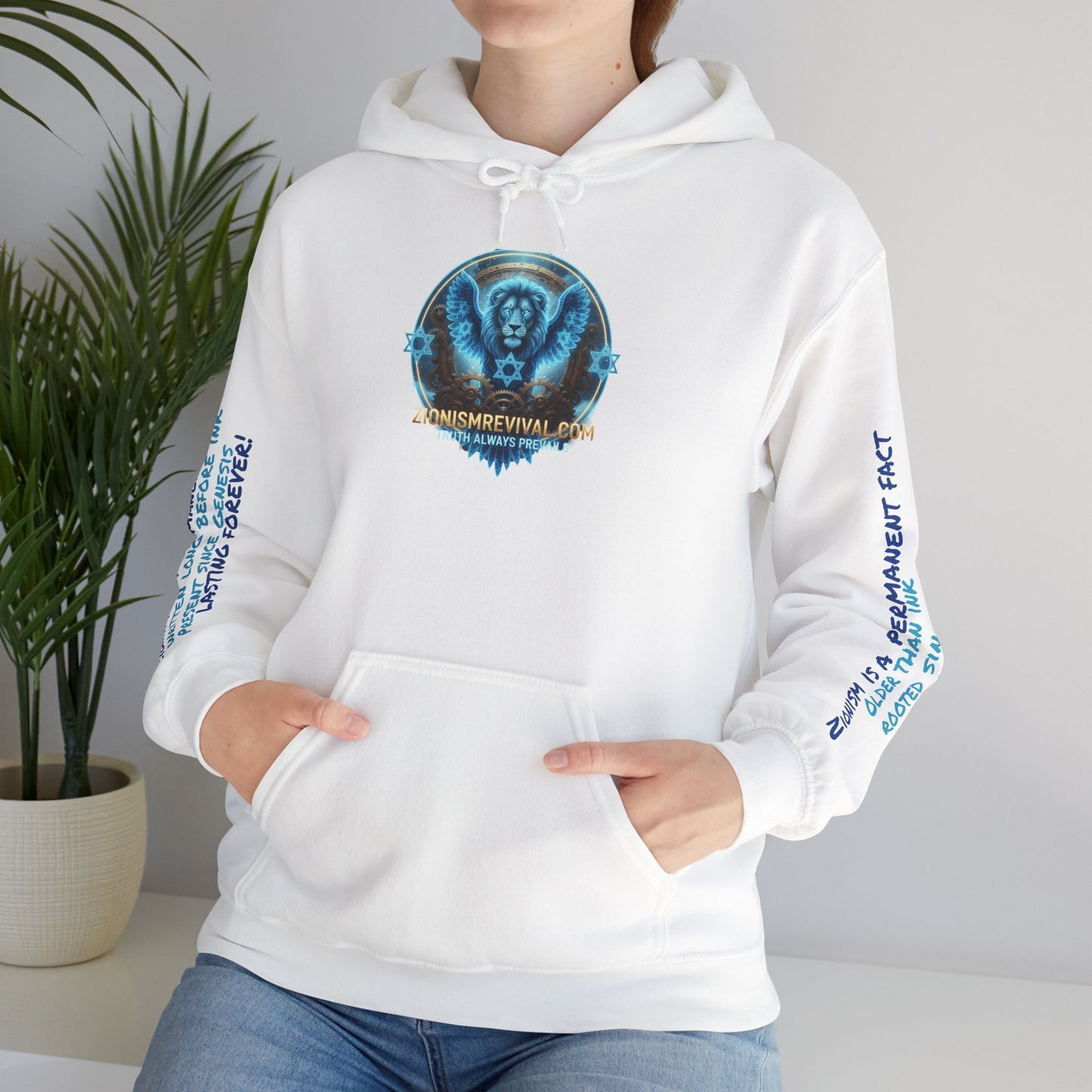 Lion of Zion Revival Hoodie — 'Revival' Lion Emblem White Pullover