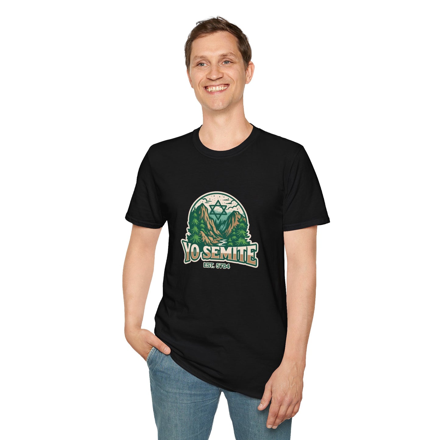 Yosemite Vintage Nature T-Shirt — Scenic Mountain & Forest Graphic ("YO SEMITE" Est. 5784)