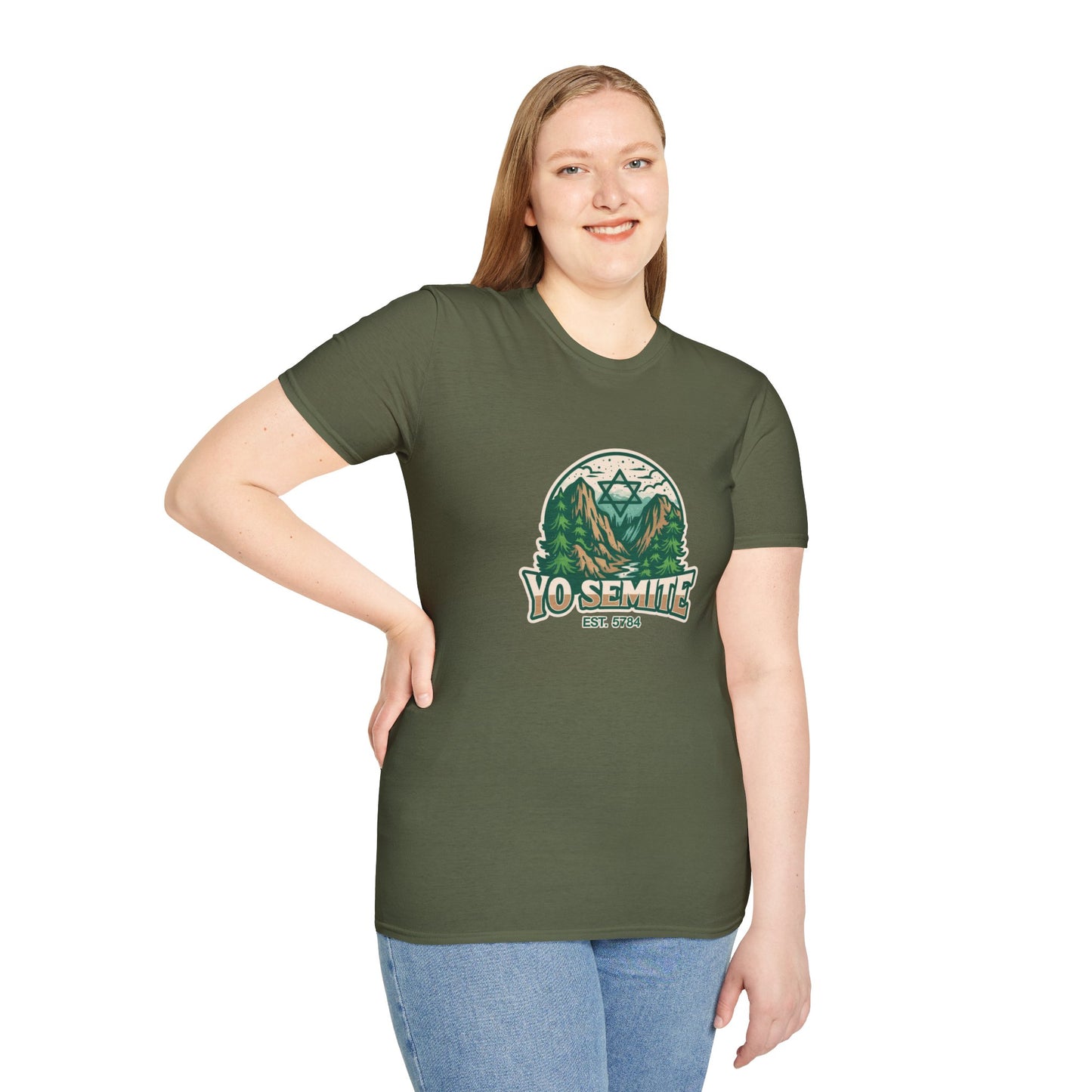 Yosemite Vintage Nature T-Shirt — Scenic Mountain & Forest Graphic ("YO SEMITE" Est. 5784)