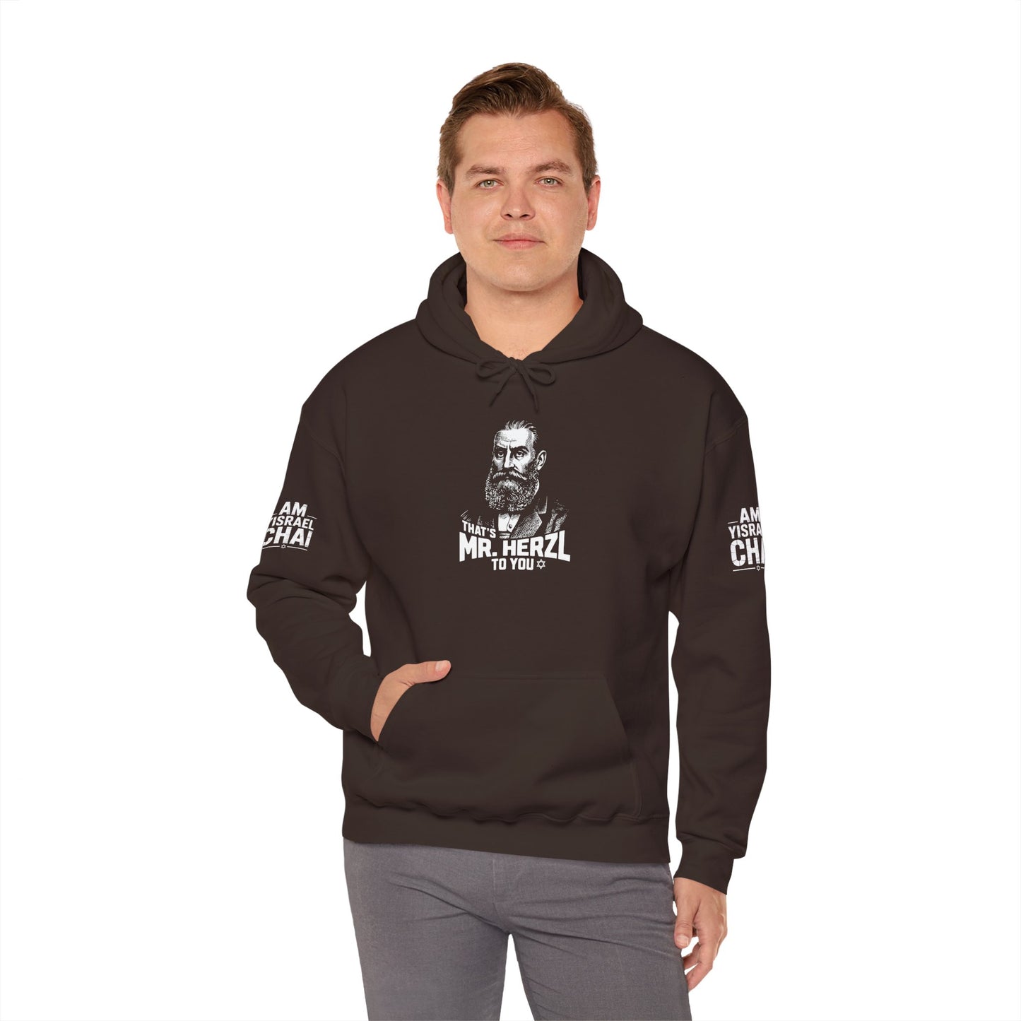 Mr. Herzl To You — Founder Hoodie | Am Yisrael Chai Sleeves