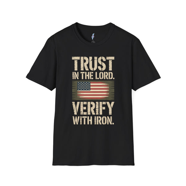 Trust in the Lord, Verify with Iron — USA Flag Tee