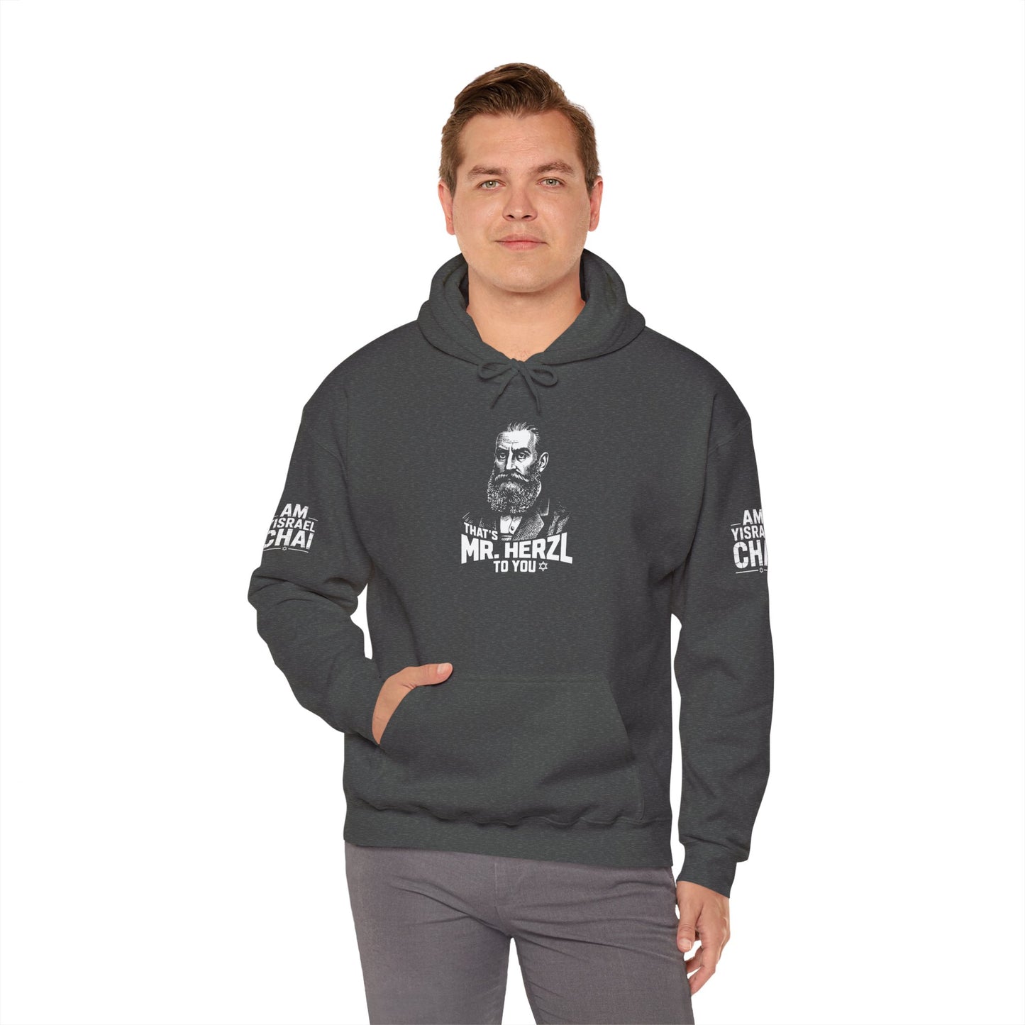 Mr. Herzl To You — Founder Hoodie | Am Yisrael Chai Sleeves