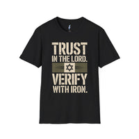 Trust in the Lord, Verify with Iron — Star of David Tee view 1