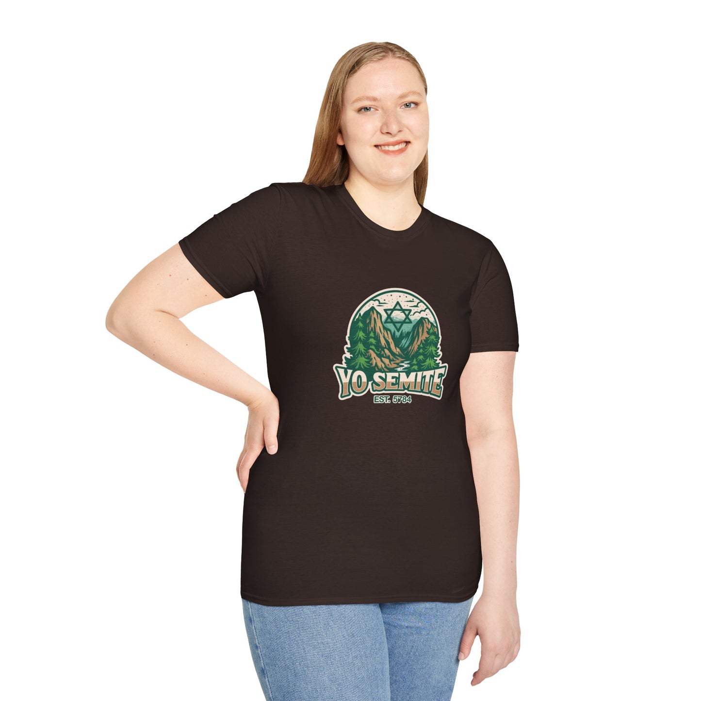 Yosemite Vintage Nature T-Shirt — Scenic Mountain & Forest Graphic ("YO SEMITE" Est. 5784)