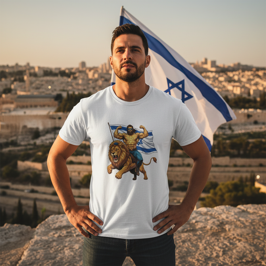 Greek Warrior with Lion T-Shirt — Spartan Flag Mythic Graphic Tee